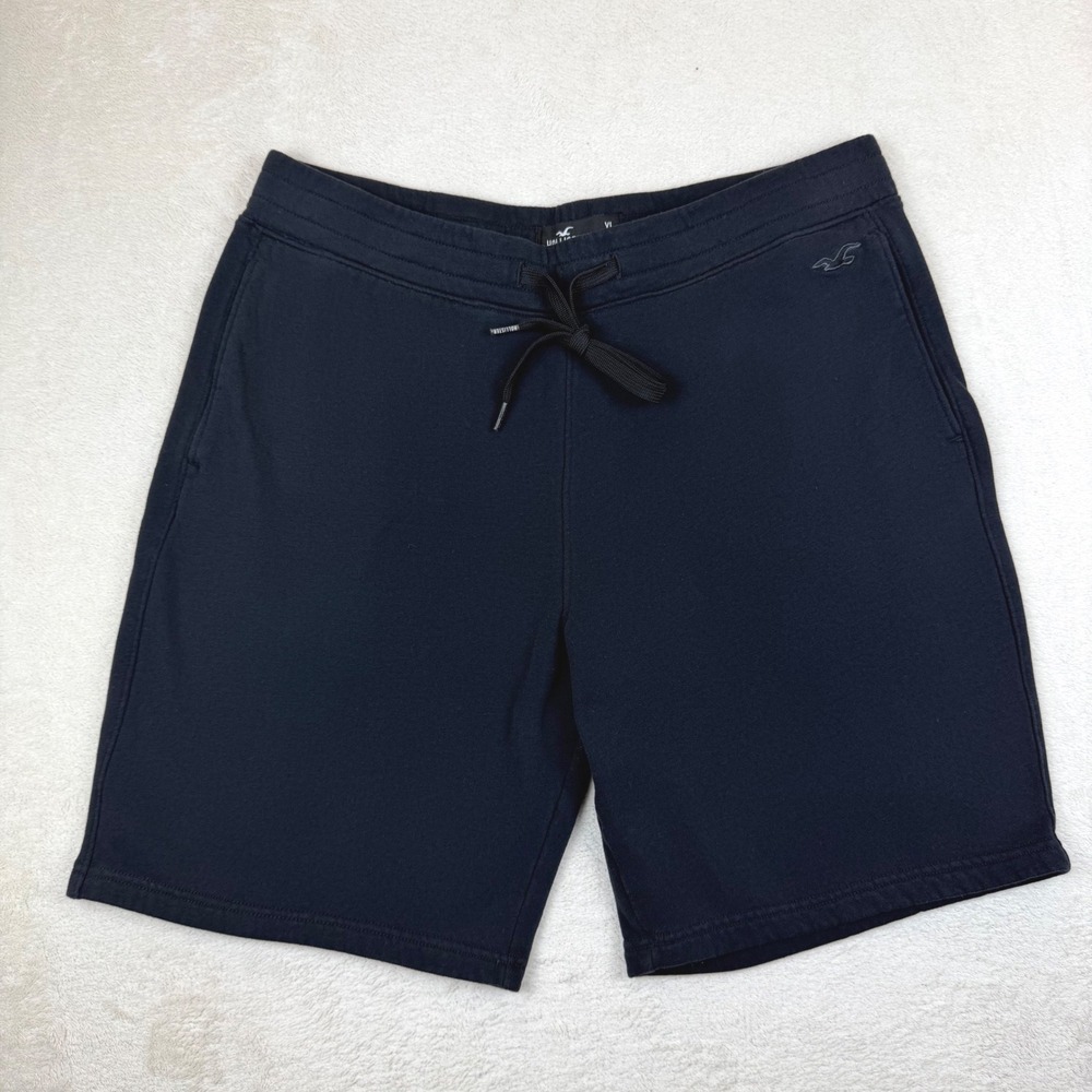 Hollister Mens Fleece Sweat Shorts Black Drawstring XL Embroidered Logo